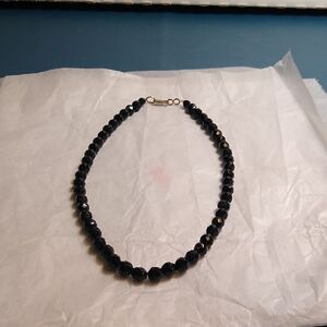 Vintage Hobe' Faceted Black Glass Beaded Choker Necklace Granny Chic